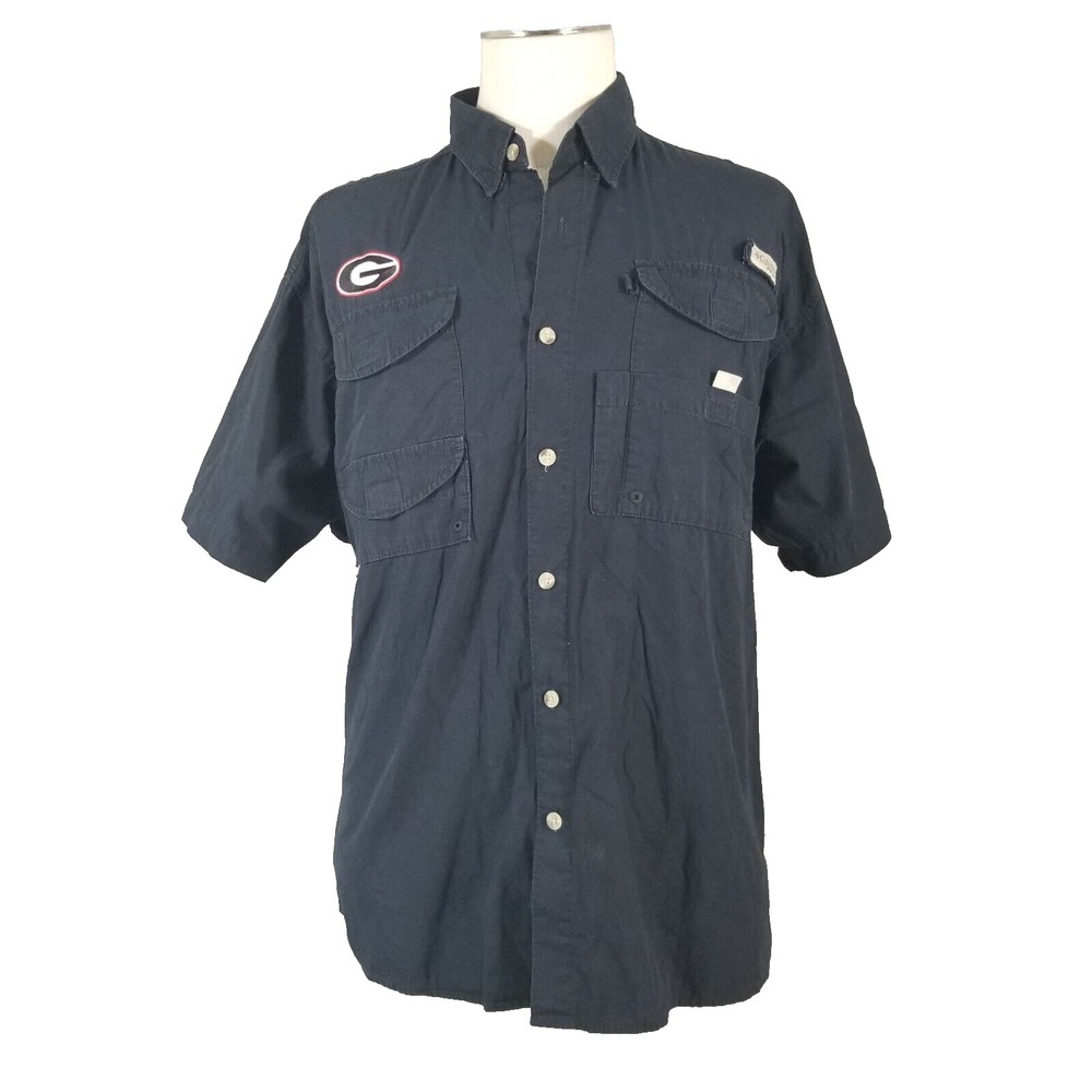 Columbia Shirt Mens Large Black Georgia Bulldogs PFG Short Sleeve Fishing Flawed